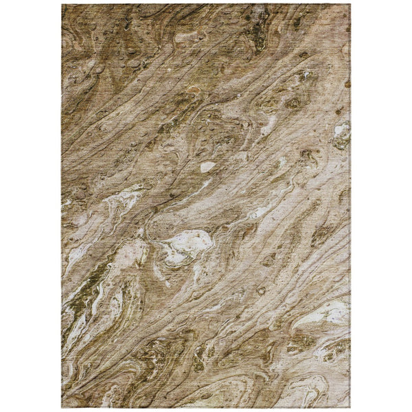 Homeroots 3' Brown Tan And Beige Abstract Washable Indoor Outdoor Area Rug For Versatile Home Decor Solutions 5' X 8' Polyester 579680