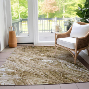 Homeroots 3' Brown Tan And Beige Abstract Washable Indoor Outdoor Area Rug For Versatile Home Decor Solutions 5' X 8' Polyester 579680