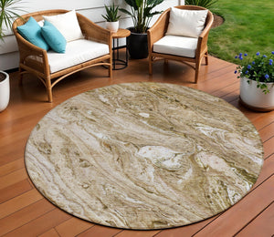 Homeroots 3' Brown Tan And Beige Abstract Washable Indoor Outdoor Area Rug For Versatile Home Decor Solutions 8' Round Polyester 579681