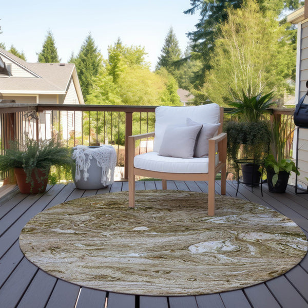 Homeroots 3' Brown Tan And Beige Abstract Washable Indoor Outdoor Area Rug For Versatile Home Decor Solutions 8' Round Polyester 579681