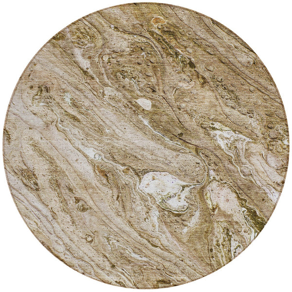 Homeroots 3' Brown Tan And Beige Abstract Washable Indoor Outdoor Area Rug For Versatile Home Decor Solutions 8' Round Polyester 579681