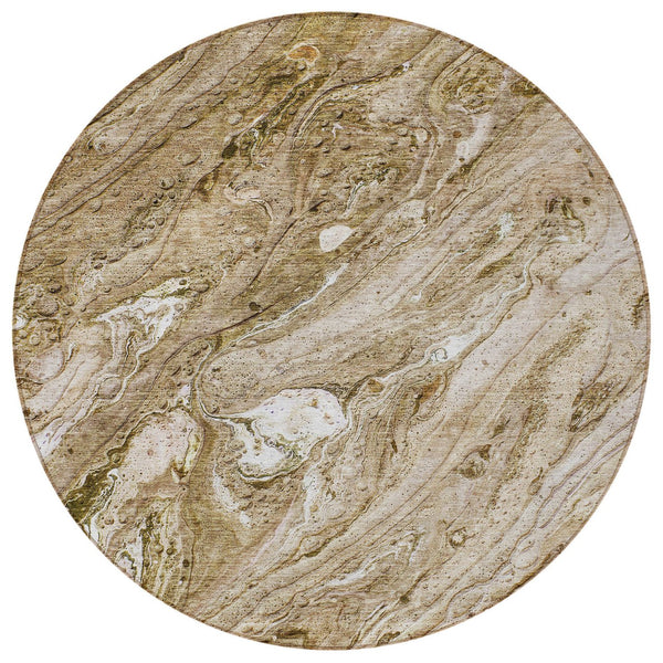 Homeroots 3' Brown Tan And Beige Abstract Washable Indoor Outdoor Area Rug For Versatile Home Decor Solutions 8' Round Polyester 579681