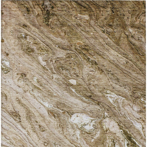 HomeRoots 9' Washable Area Rug - Durable Brown Tan Beige Abstract Design for Indoor Outdoor Spaces 9' X 12' 579683