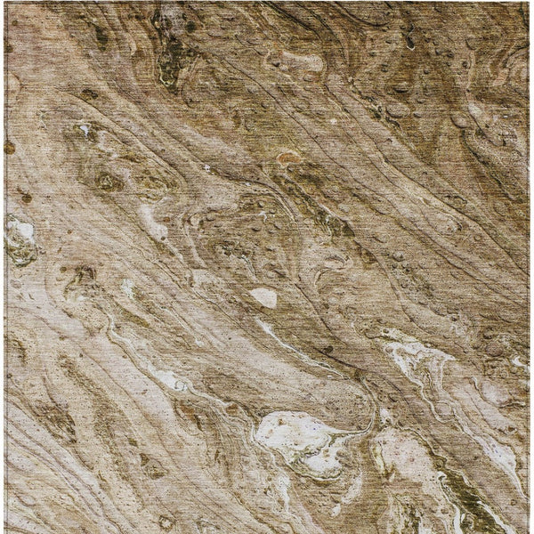 HomeRoots 9' Washable Area Rug - Durable Brown Tan Beige Abstract Design for Indoor Outdoor Spaces 9' X 12' 579683