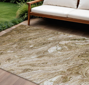 HomeRoots 9' Washable Area Rug - Durable Brown Tan Beige Abstract Design for Indoor Outdoor Spaces 9' X 12' 579683