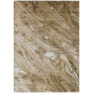 HomeRoots 9' Washable Area Rug - Durable Brown Tan Beige Abstract Design for Indoor Outdoor Spaces 9' X 12' 579683