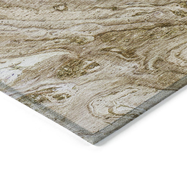 HomeRoots 9' Washable Area Rug - Durable Brown Tan Beige Abstract Design for Indoor Outdoor Spaces 9' X 12' 579683