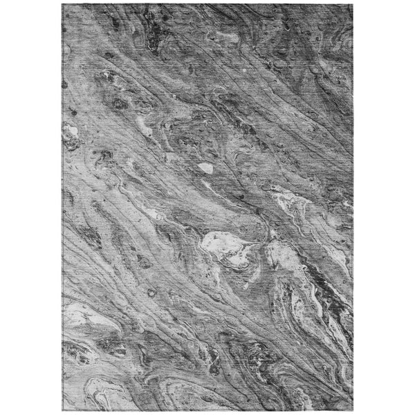 HomeRoots 5' Abstract Gray Silver Charcoal Indoor Outdoor Area Rug - Stylish, Washable, Durable for High-Traffic Areas 5' X 8' 579686