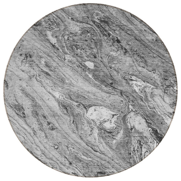 HomeRoots 5' Abstract Gray Silver Charcoal Indoor Outdoor Area Rug - Stylish, Washable, Durable for High-Traffic Areas 8' Round 579687
