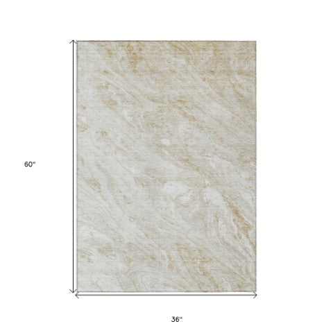 Homeroots 3' Brown Tan And Beige Abstract Washable Indoor Outdoor Area Rug For Versatile Home Decor Solutions 3' X 5' Polyester 579691