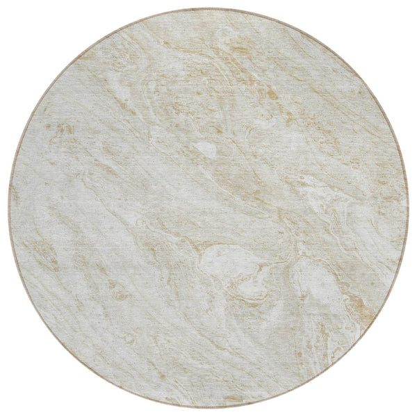 HomeRoots 5' Abstract Indoor Outdoor Area Rug in Ivory, Beige & Tan - Durable, Washable, Stylish Design 8' Round 579693