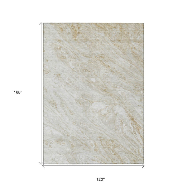 Homeroots 3' Brown Tan And Beige Abstract Washable Indoor Outdoor Area Rug For Versatile Home Decor Solutions 10' X 14' Polyester 579696