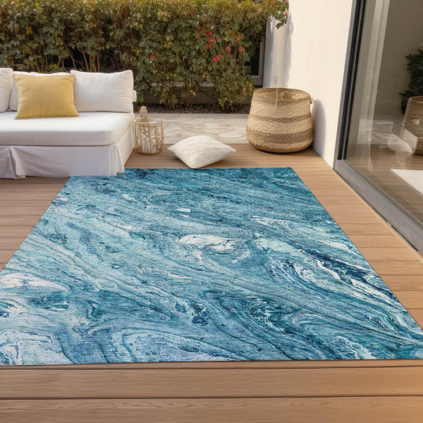 HomeRoots 5' Sky Blue and Navy Abstract Area Rug - Durable, Washable, Stylish for Indoor or Outdoor Spaces 5' X 8' 579698
