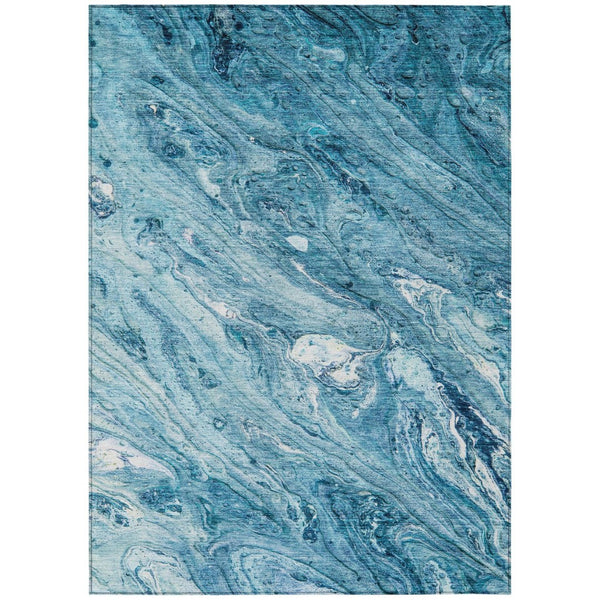 HomeRoots 5' Sky Blue and Navy Abstract Area Rug - Durable, Washable, Stylish for Indoor or Outdoor Spaces 5' X 8' 579698