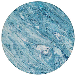 HomeRoots 5' Sky Blue and Navy Abstract Area Rug - Durable, Washable, Stylish for Indoor or Outdoor Spaces 8' Round 579699