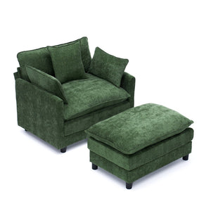 English Elm 39.4" Chenille Club Chair with Ottoman Solid Wood Frame Contemporary Living Room Seat Green W3244P427726