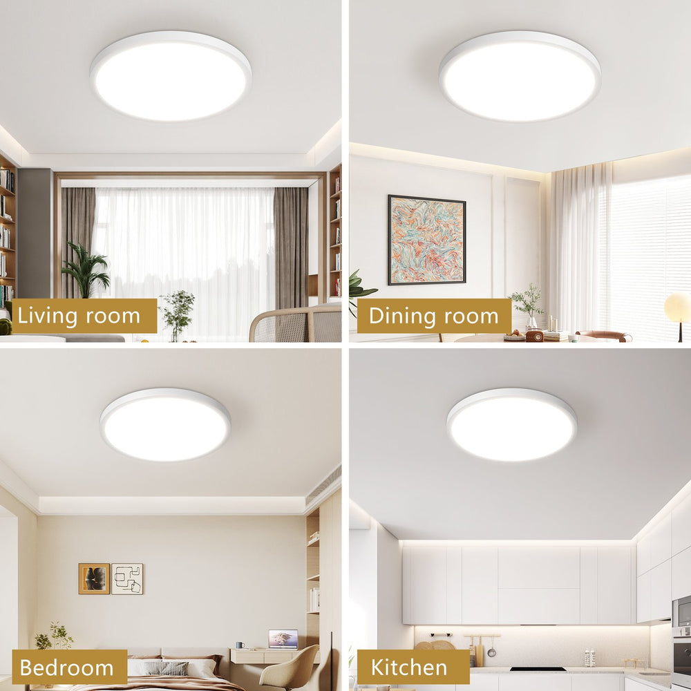 English Elm 6PK 12 in LED Flush Mount Ceiling Light Fixture, 2880 Lumens, 5-CCT Selectable, Dimmable, Damp Location White W2312P375003