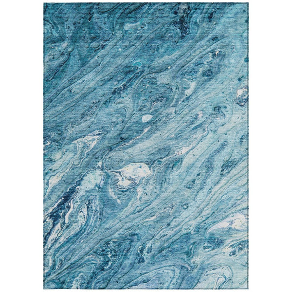 HomeRoots 5' Sky Blue and Navy Abstract Area Rug - Durable, Washable, Stylish for Indoor or Outdoor Spaces 8' X 10' 579700