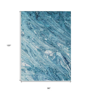 HomeRoots 5' Sky Blue and Navy Abstract Area Rug - Durable, Washable, Stylish for Indoor or Outdoor Spaces 8' X 10' 579700