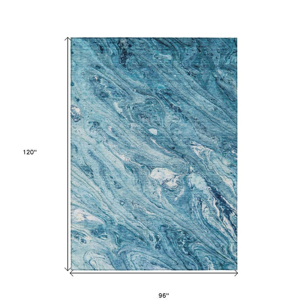 HomeRoots 5' Sky Blue and Navy Abstract Area Rug - Durable, Washable, Stylish for Indoor or Outdoor Spaces 8' X 10' 579700