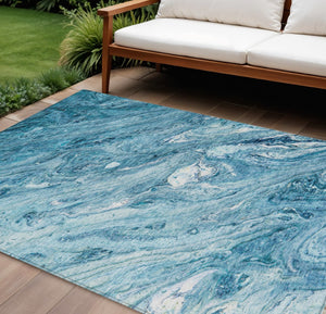 HomeRoots 5' Sky Blue and Navy Abstract Area Rug - Durable, Washable, Stylish for Indoor or Outdoor Spaces 8' X 10' 579700