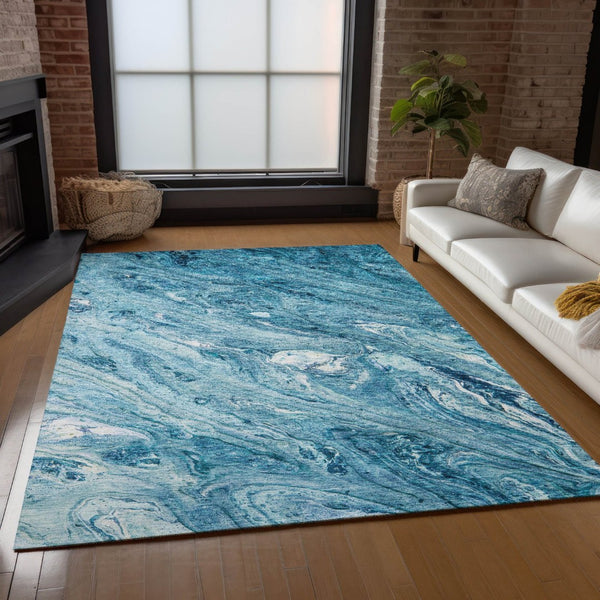 HomeRoots 5' Sky Blue and Navy Abstract Area Rug - Durable, Washable, Stylish for Indoor or Outdoor Spaces 8' X 10' 579700