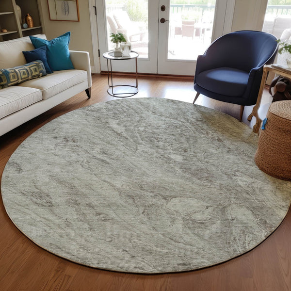 Homeroots 3' Brown Tan And Beige Abstract Washable Indoor Outdoor Area Rug For Versatile Home Decor Solutions 8' Round Polyester 579705