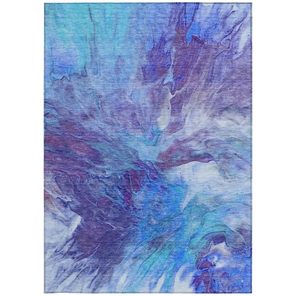 Homeroots 3' Purple And Navy Blue Abstract Washable Area Rug - Stylish Indoor Outdoor Comfort For Any Space 5' X 8' Polyester 579710