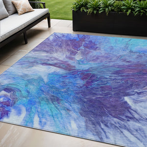 Homeroots 3' Purple And Navy Blue Abstract Washable Area Rug - Stylish Indoor Outdoor Comfort For Any Space 5' X 8' Polyester 579710