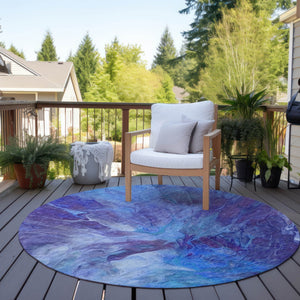 Homeroots 3' Purple And Navy Blue Abstract Washable Area Rug - Stylish Indoor Outdoor Comfort For Any Space 8' Round Polyester 579711
