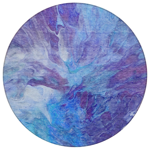 HomeRoots 5' Bold Purple and Navy Blue Abstract Washable Indoor/Outdoor Area Rug for Stylish Living Spaces 8' Round 579711