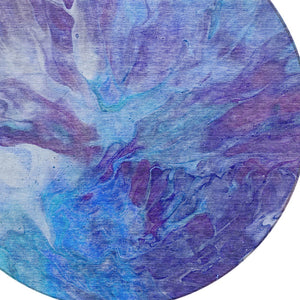 Homeroots 3' Purple And Navy Blue Abstract Washable Area Rug - Stylish Indoor Outdoor Comfort For Any Space 8' Round Polyester 579711