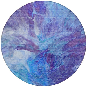 Homeroots 3' Purple And Navy Blue Abstract Washable Area Rug - Stylish Indoor Outdoor Comfort For Any Space 8' Round Polyester 579711