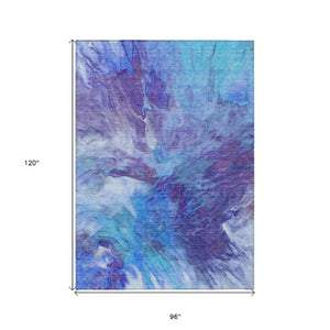 Homeroots 3' Purple And Navy Blue Abstract Washable Area Rug - Stylish Indoor Outdoor Comfort For Any Space 8' X 10' Polyester 579712