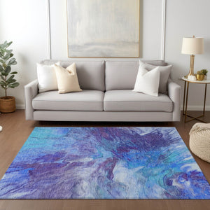 Homeroots 3' Purple And Navy Blue Abstract Washable Area Rug - Stylish Indoor Outdoor Comfort For Any Space 8' X 10' Polyester 579712