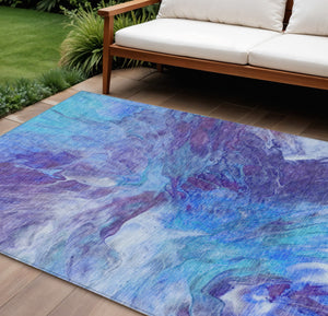 Homeroots 3' Purple And Navy Blue Abstract Washable Area Rug - Stylish Indoor Outdoor Comfort For Any Space 9' X 12' Polyester 579713