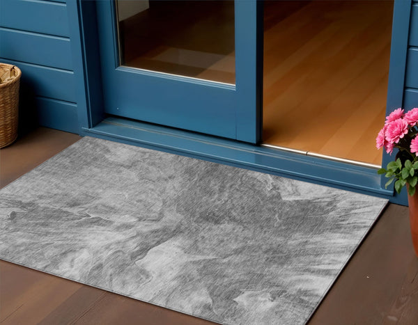 Homeroots 3' Purple And Navy Blue Abstract Washable Area Rug - Stylish Indoor Outdoor Comfort For Any Space 3' X 5' Polyester 579715