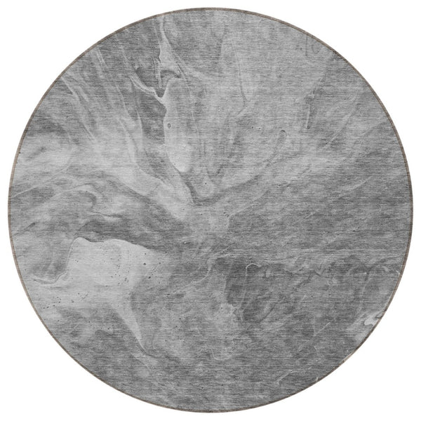 HomeRoots 5' Abstract Gray Silver Charcoal Area Rug - Stylish, Washable, Indoor-Outdoor Versatile Decor Solution 8' Round 579717
