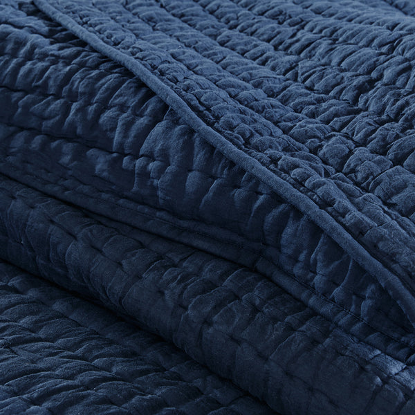 JLA Home Madison Park Signature - 3 Hand-Quilted Cotton Quilt Set - Oversized, Breathable Voile, Lightweight Year-Round Comfort & Texture Blue MPS13-274