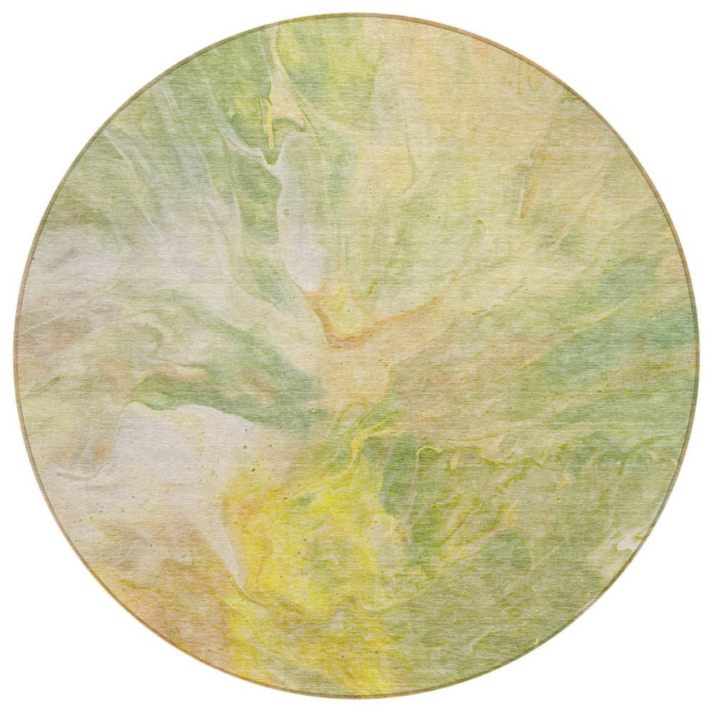 HomeRoots 5' Vibrant Green and Yellow Abstract Area Rug – Durable, Washable Indoor Outdoor Accent for Any Space 8' Round 579723