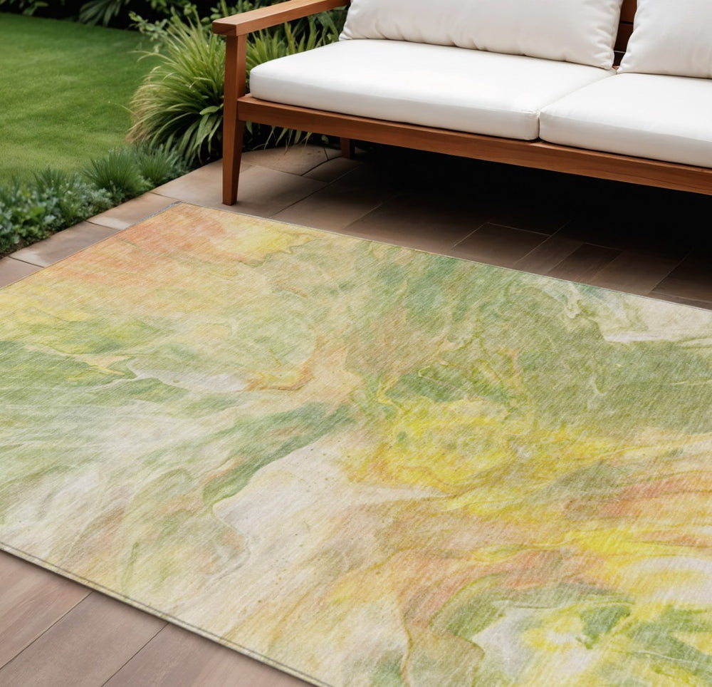 HomeRoots 9' Vibrant Green and Yellow Abstract Washable Area Rug - Perfect for Indoor and Outdoor Spaces 9' X 12' 579725