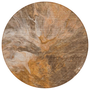 HomeRoots 5' Vibrant Orange and Copper Abstract Washable Area Rug for Indoor and Outdoor High-Traffic Spaces 8' Round 579729