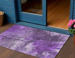 Homeroots 3' Purple And Navy Blue Abstract Washable Area Rug - Stylish Indoor Outdoor Comfort For Any Space 3' X 5' Polyester 579733
