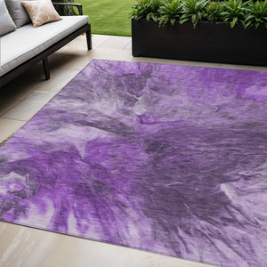 Homeroots 3' Purple And Navy Blue Abstract Washable Area Rug - Stylish Indoor Outdoor Comfort For Any Space 5' X 8' Polyester 579734