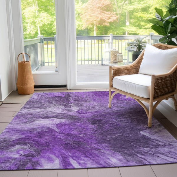 Homeroots 3' Purple And Navy Blue Abstract Washable Area Rug - Stylish Indoor Outdoor Comfort For Any Space 5' X 8' Polyester 579734