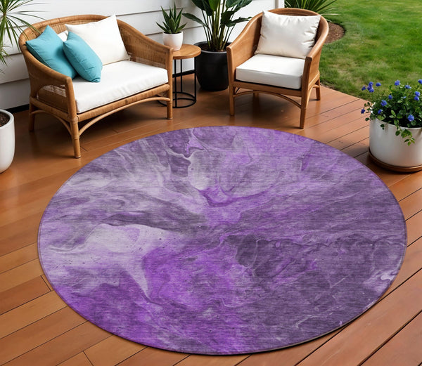 Homeroots 3' Purple And Navy Blue Abstract Washable Area Rug - Stylish Indoor Outdoor Comfort For Any Space 8' Round Polyester 579735