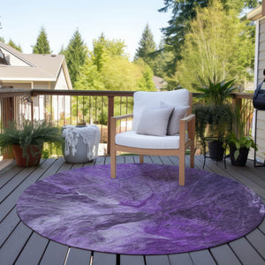 Homeroots 3' Purple And Navy Blue Abstract Washable Area Rug - Stylish Indoor Outdoor Comfort For Any Space 8' Round Polyester 579735