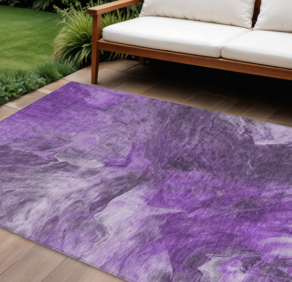 Homeroots 3' Purple And Navy Blue Abstract Washable Area Rug - Stylish Indoor Outdoor Comfort For Any Space 8' X 10' Polyester 579736
