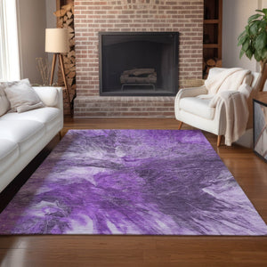 Homeroots 3' Purple And Navy Blue Abstract Washable Area Rug - Stylish Indoor Outdoor Comfort For Any Space 8' X 10' Polyester 579736