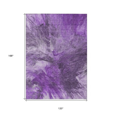 Homeroots 3' Purple And Navy Blue Abstract Washable Area Rug - Stylish Indoor Outdoor Comfort For Any Space 10' X 14' Polyester 579738